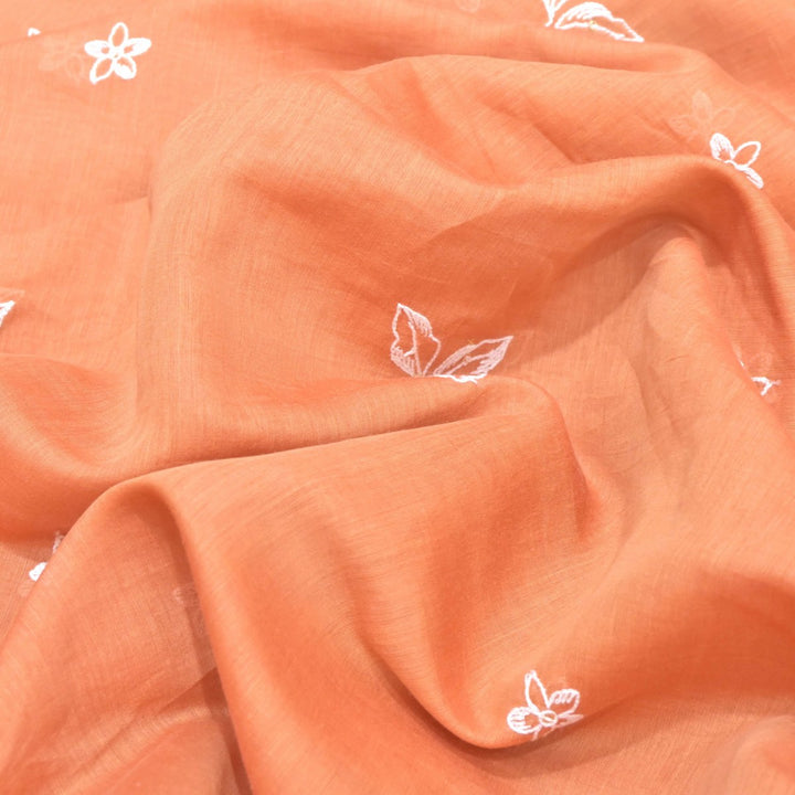 Peach Mul Chanderi Fabric with Threadwork Embroidery