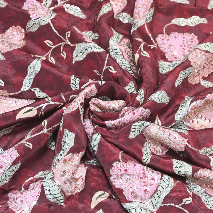 Multi Color Crepe Position Print Fabric with Zari & Sequins Embroidery - 102228-4