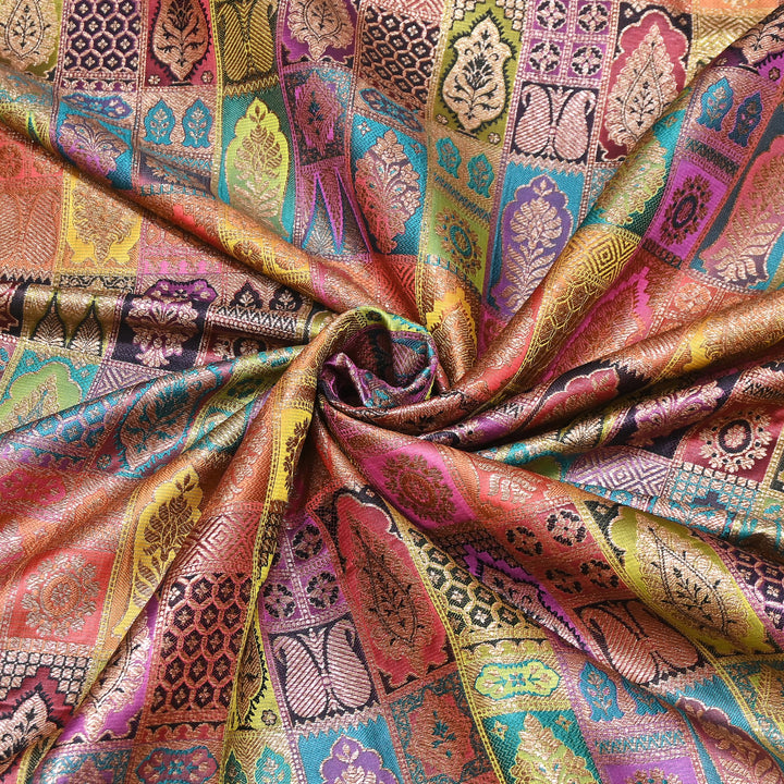 Multi Rangoli Brocade Fabric – Premium Zari Woven Designer Brocade Fabric 001006-A10