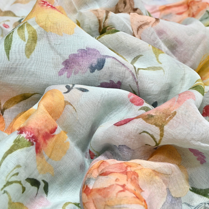 Mul Chanderi Digital Print Fabric - Soft Lightweight Designer Fabric GT0185-1O
