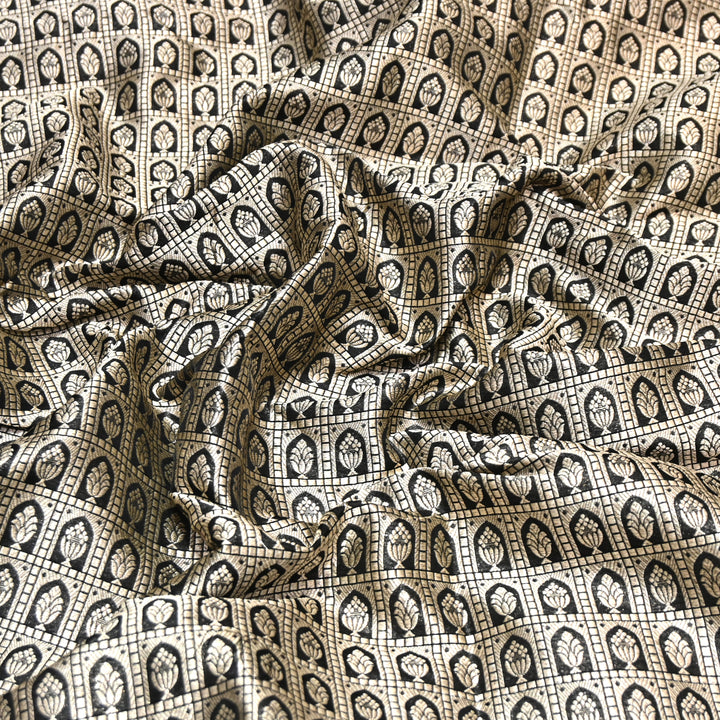 Black Color Pure Silk Alfi Zari Brocade Fabric 44" – Luxury Traditional Designer Fabric ZTF001-3
