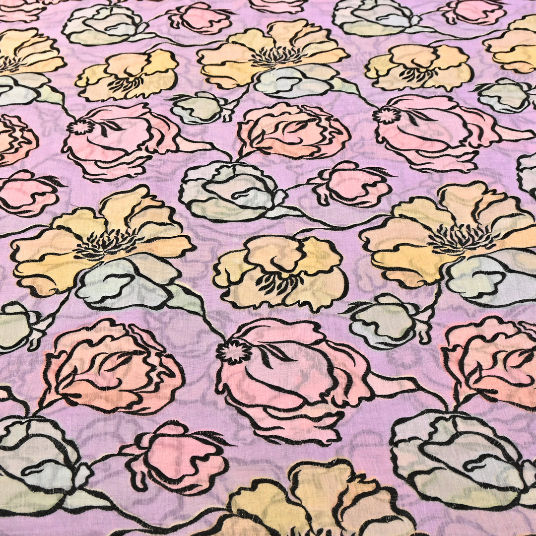 Mul Chanderi Position Print With Thread Embroidery Fabric – Designer Summer Fabric V2290C-2