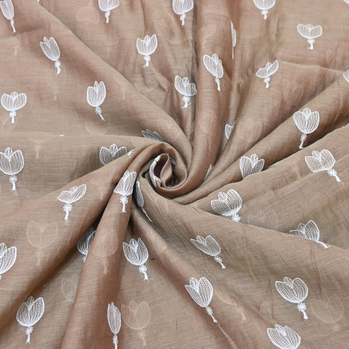 Coffee Brown Mul Chanderi Fabric with Thread Embroidery