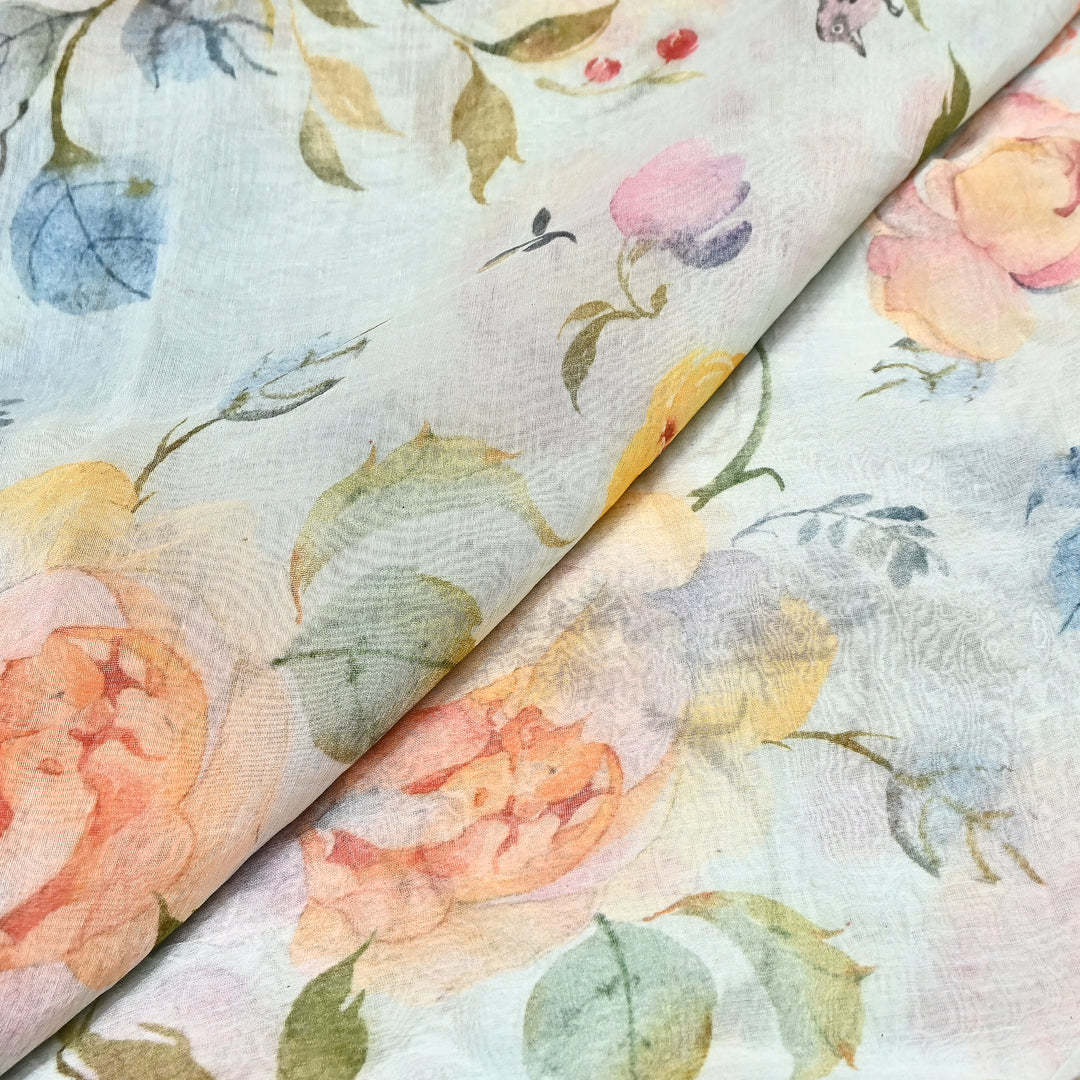 Mul Chanderi Digital Print Fabric - Soft Lightweight Designer Fabric GT0185-1O