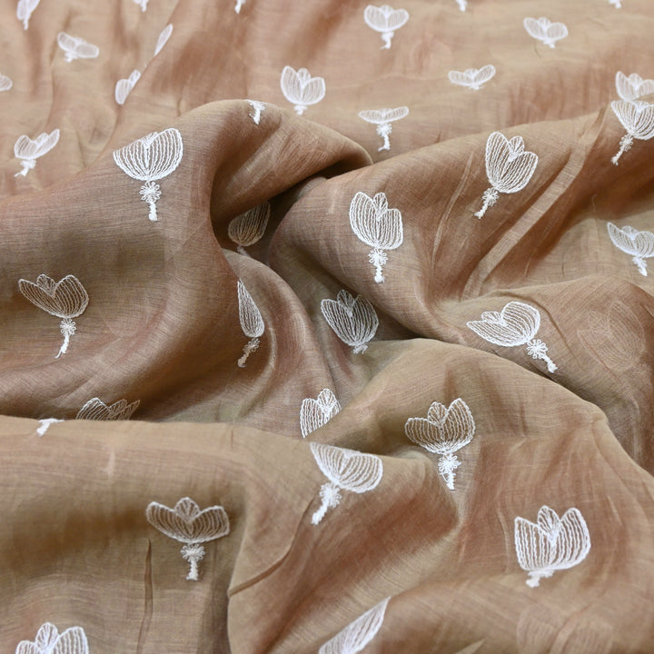 Coffee Brown Mul Chanderi Fabric with Thread Embroidery