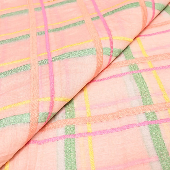 Peach Color Mul Chanderi Thread Embroidery Fabric – Soft Lightweight Designer Fabric-V2189C-1