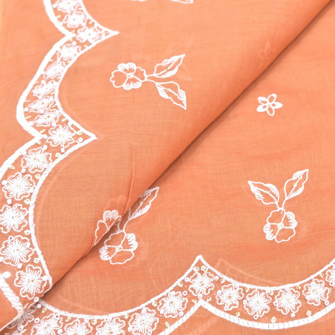Peach Mul Chanderi Fabric with Threadwork Embroidery