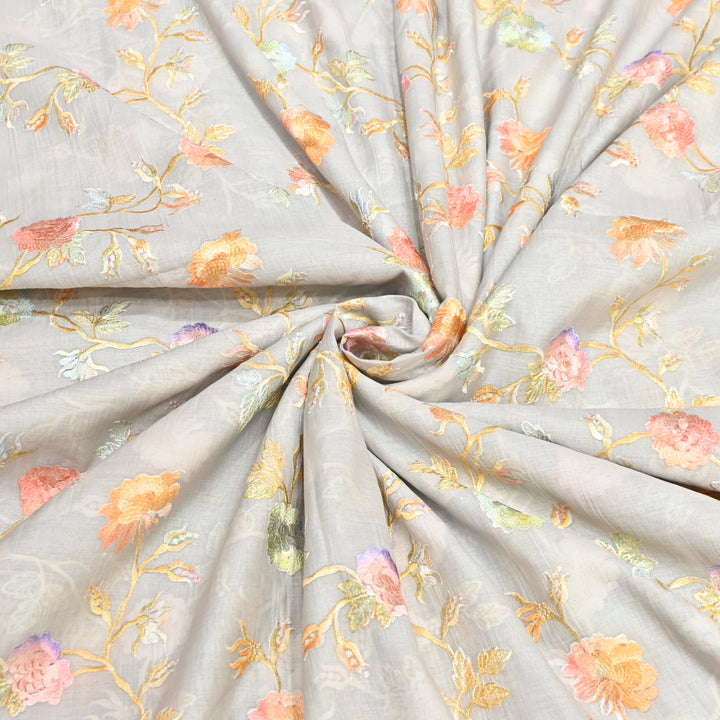 Mul Chanderi Thread Embroidery Fabric – Lightweight Elegant Designer Fabric- V2366C-02