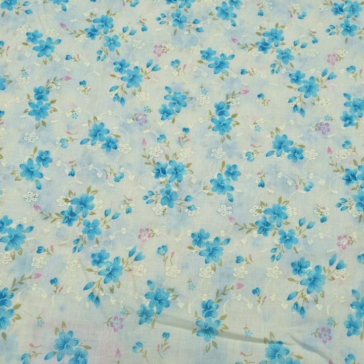 Floral Digital Print Cotton Chikan Embroidery Fabrics