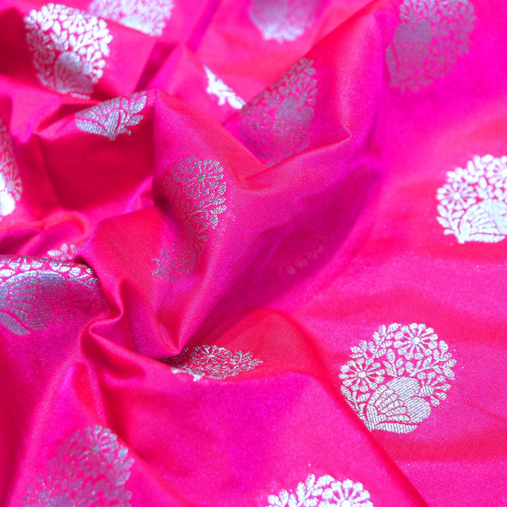 Neon Pink Color Katan Silk Zari Buti Brocade Fabric