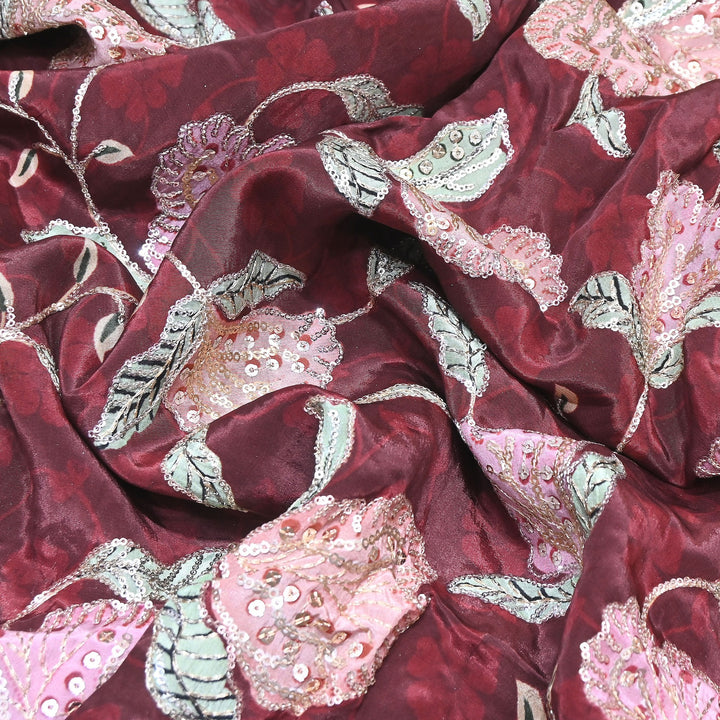 Multi Color Crepe Position Print Fabric with Zari & Sequins Embroidery - 102228-4