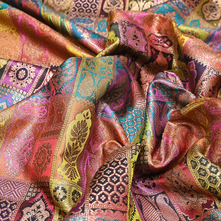 Multi Rangoli Brocade Fabric – Premium Zari Woven Designer Brocade Fabric 001006-A10