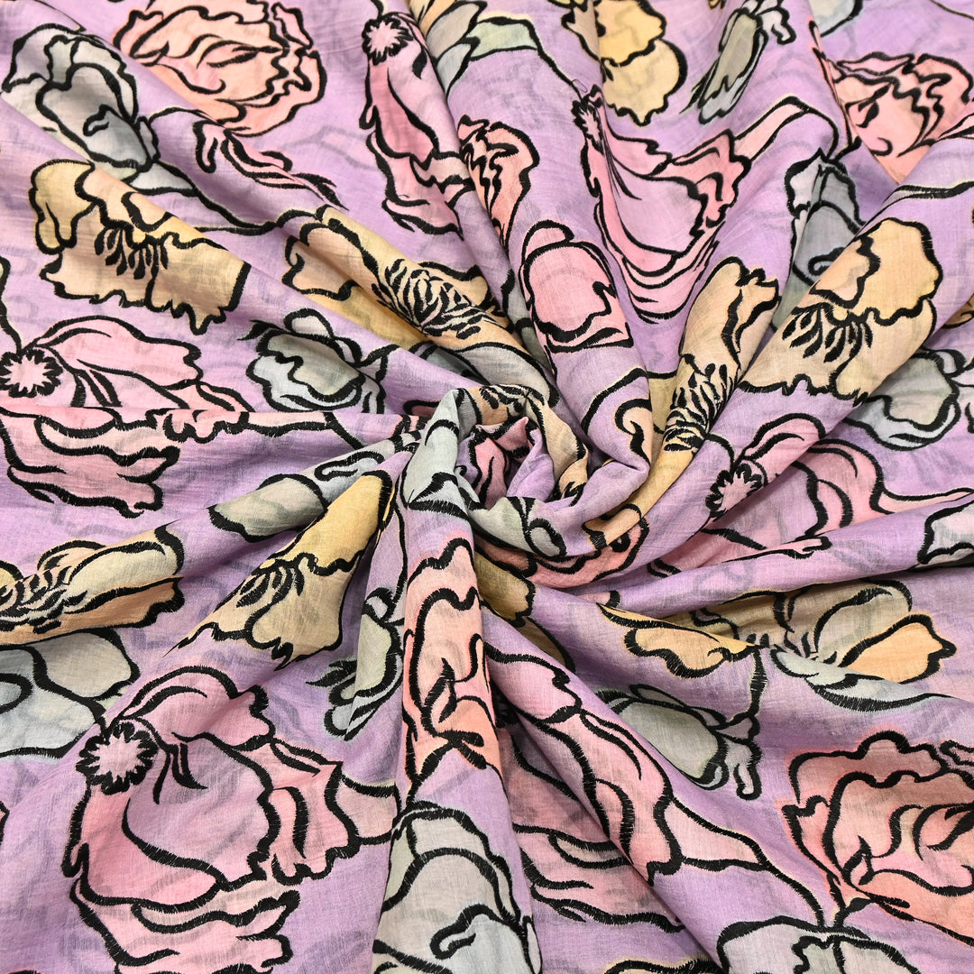 Mul Chanderi Position Print With Thread Embroidery Fabric – Designer Summer Fabric V2290C-2