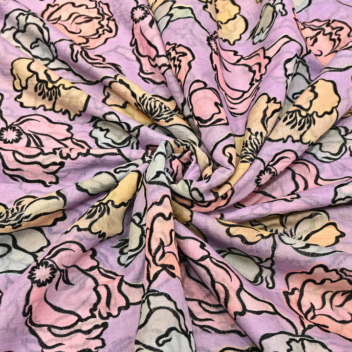 Mul Chanderi Position Print With Thread Embroidery Fabric – Designer Summer Fabric V2290C-2