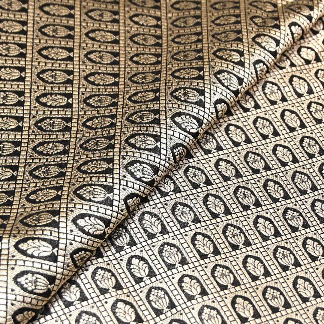 Black Color Pure Silk Alfi Zari Brocade Fabric 44" – Luxury Traditional Designer Fabric ZTF001-3