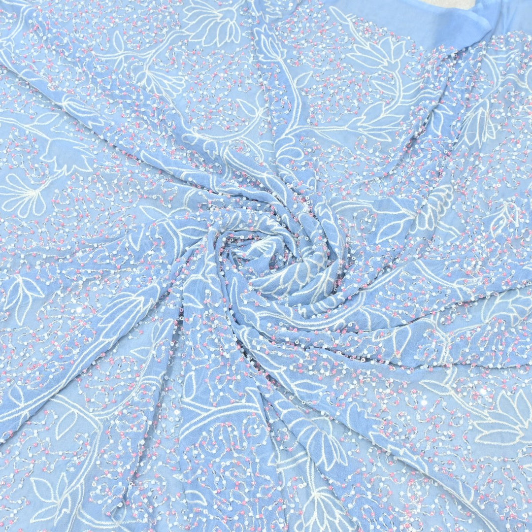 Viscose Georgette Moti Sequins Embroidery Fabrics