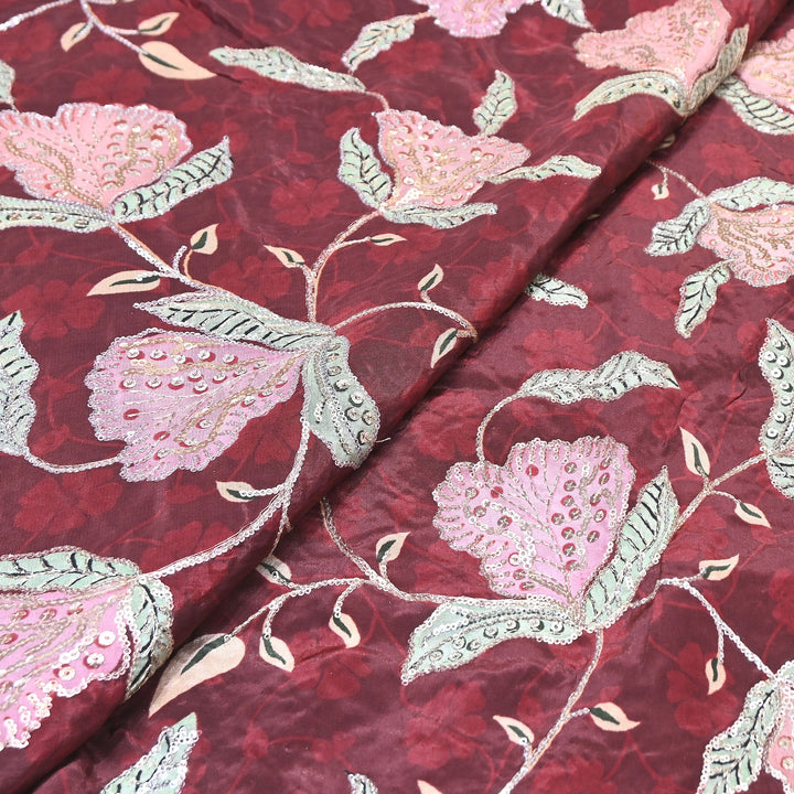 Multi Color Crepe Position Print Fabric with Zari & Sequins Embroidery - 102228-4