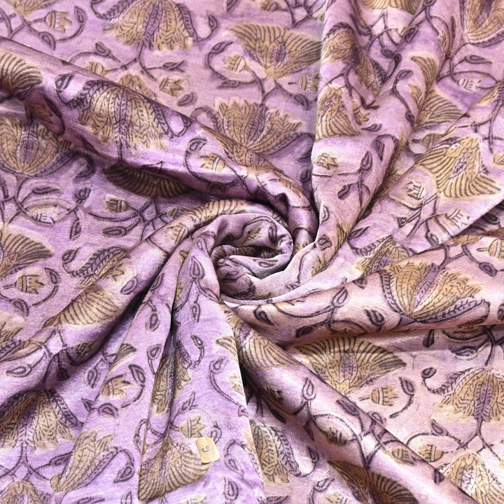 Mushrum Satin Vanaspati Print Fabric– Soft Luxury Designer Printed Fabric KK1217-1A