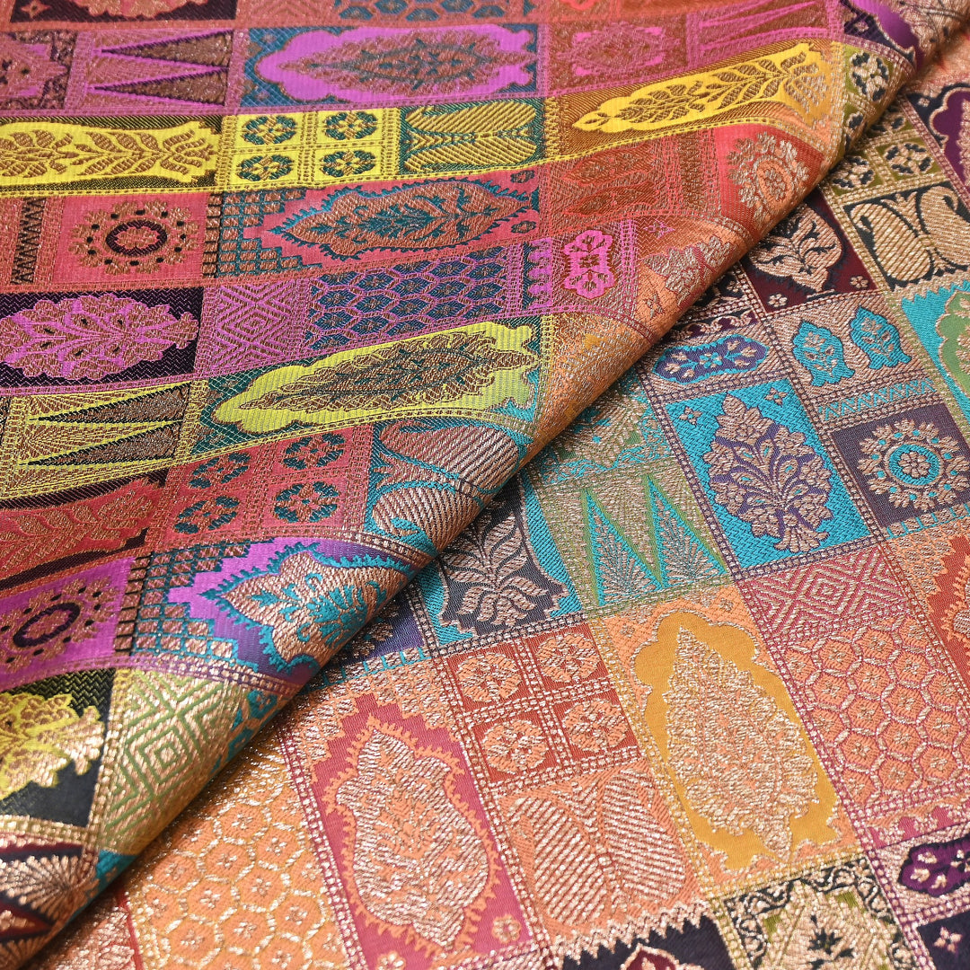 Multi Rangoli Brocade Fabric – Premium Zari Woven Designer Brocade Fabric 001006-A10