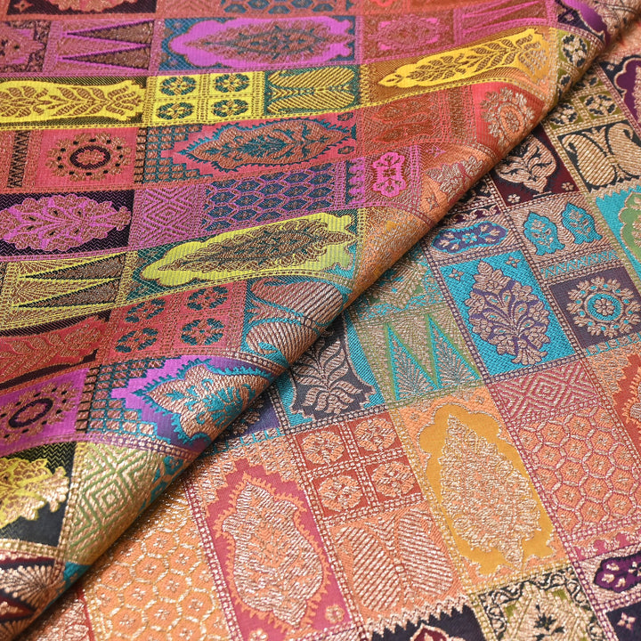 Multi Rangoli Brocade Fabric – Premium Zari Woven Designer Brocade Fabric 001006-A10