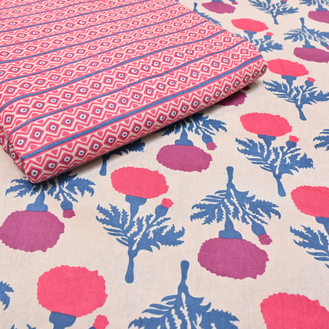 Magenta Cotton Linen Print