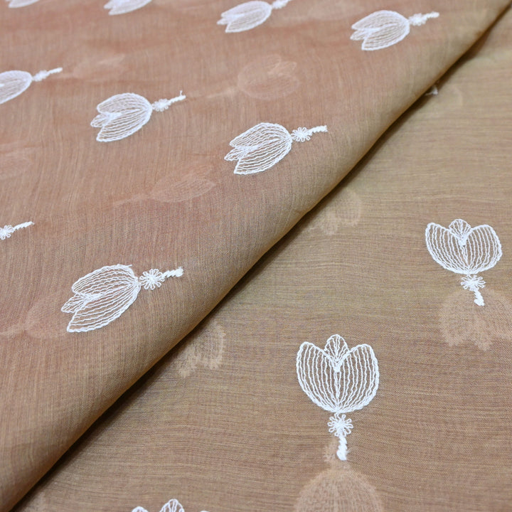 Coffee Brown Mul Chanderi Fabric with Thread Embroidery