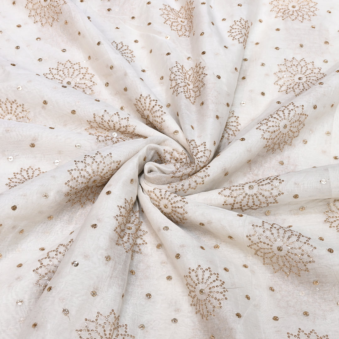 Premium Dyeable Mul Chanderi Sequins Embroidery Fabric - V1207C