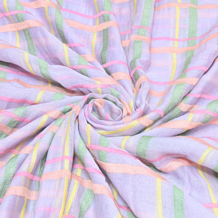 Lavender Color Mul Chanderi Thread Embroidery Fabric – Soft Lightweight Designer Fabric-V2189C-2