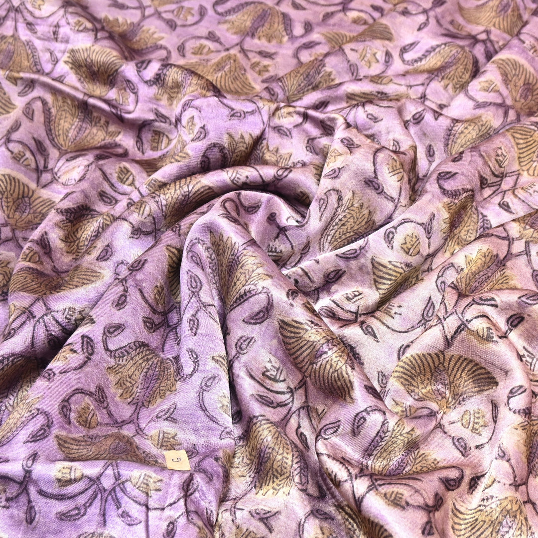 Mushrum Satin Vanaspati Print Fabric– Soft Luxury Designer Printed Fabric KK1217-1A
