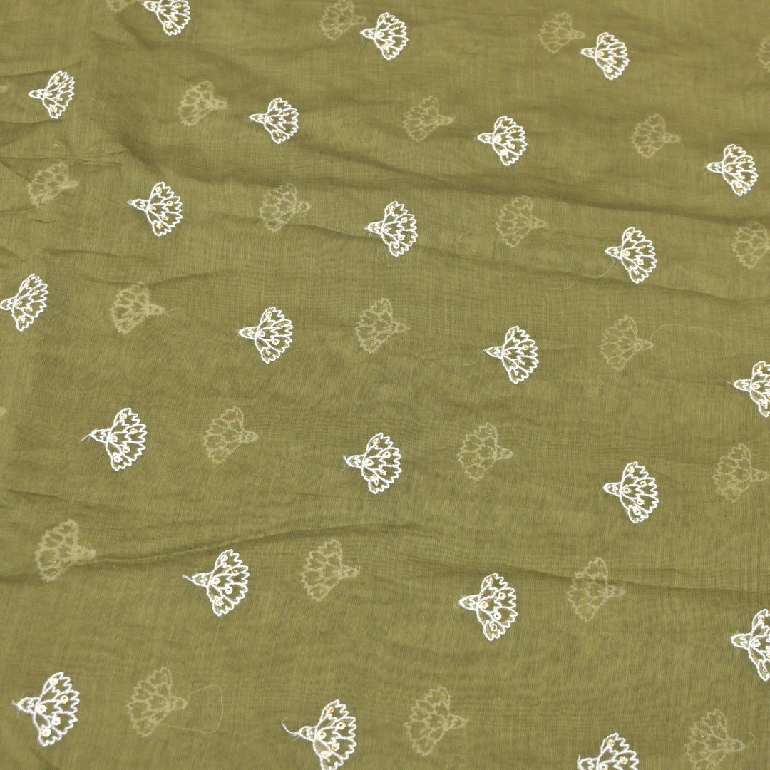 Cotton Chanderi Thread With Sequins Embroidery Fabric