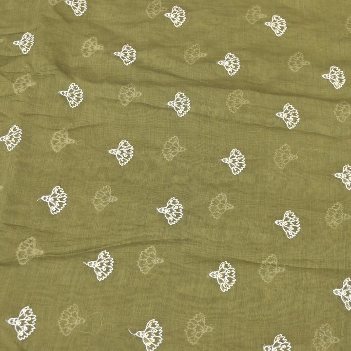 Cotton Chanderi Thread With Sequins Embroidery Fabric