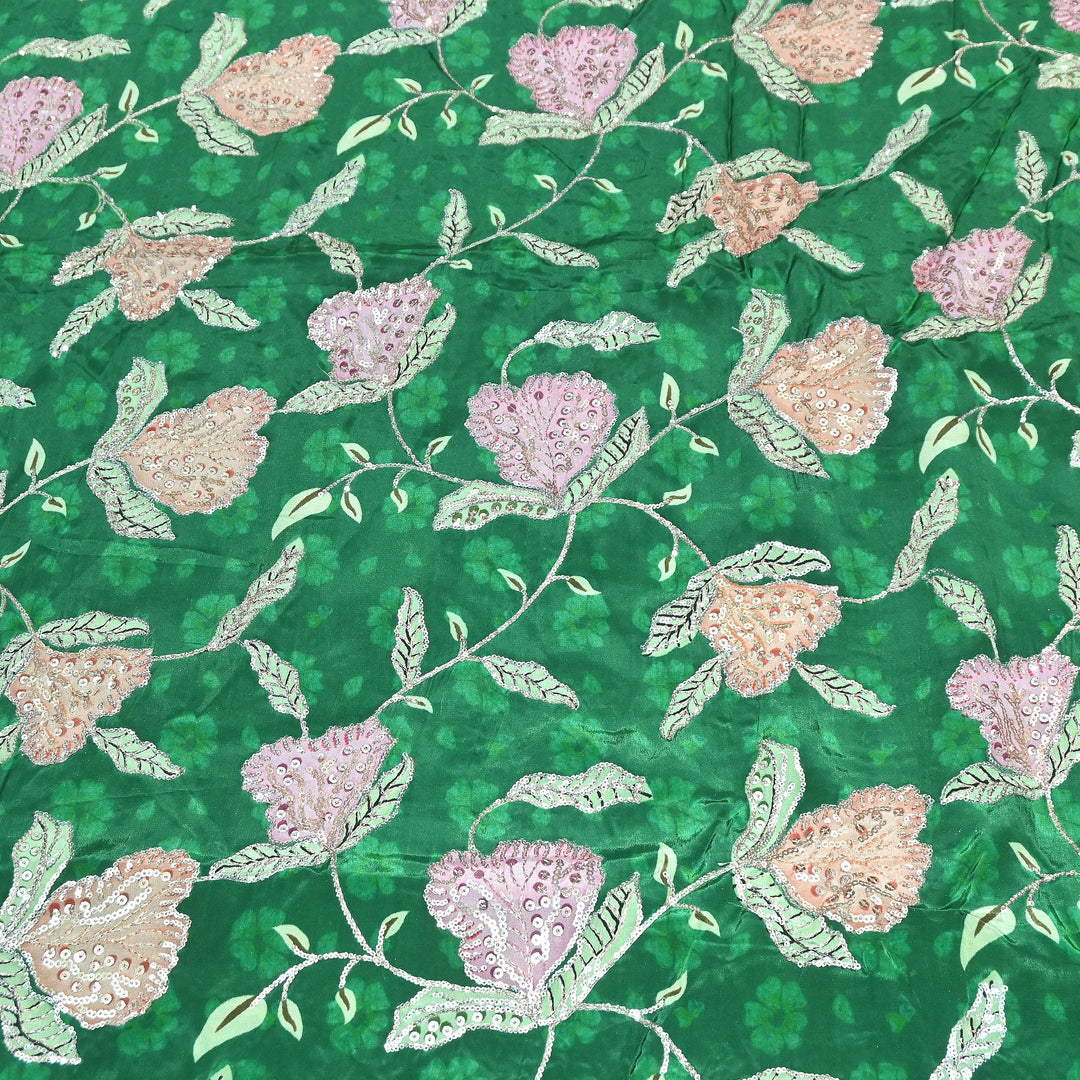 Multi Color Crepe Position Print Fabric with Zari & Sequins Embroidery - 102228-3