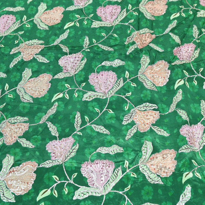 Multi Color Crepe Position Print Fabric with Zari & Sequins Embroidery - 102228-3
