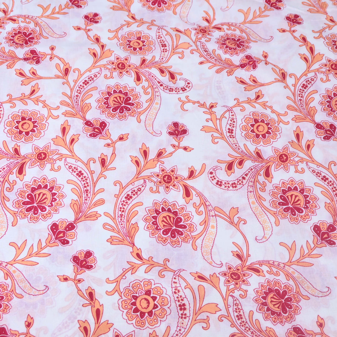 White-Red Cotton Printed Fabric