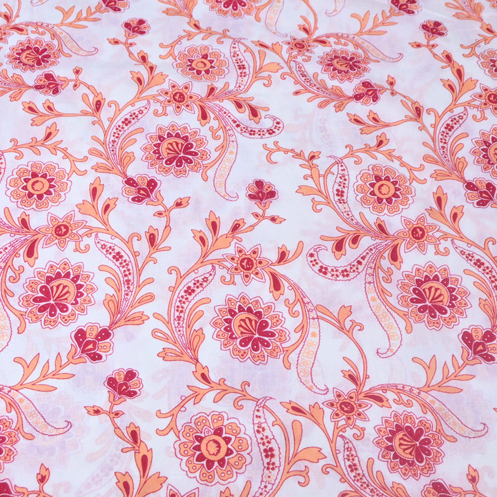 White-Red Cotton Printed Fabric