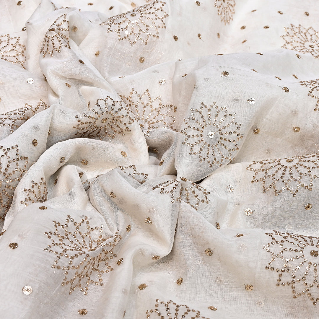 Premium Dyeable Mul Chanderi Sequins Embroidery Fabric - V1207C
