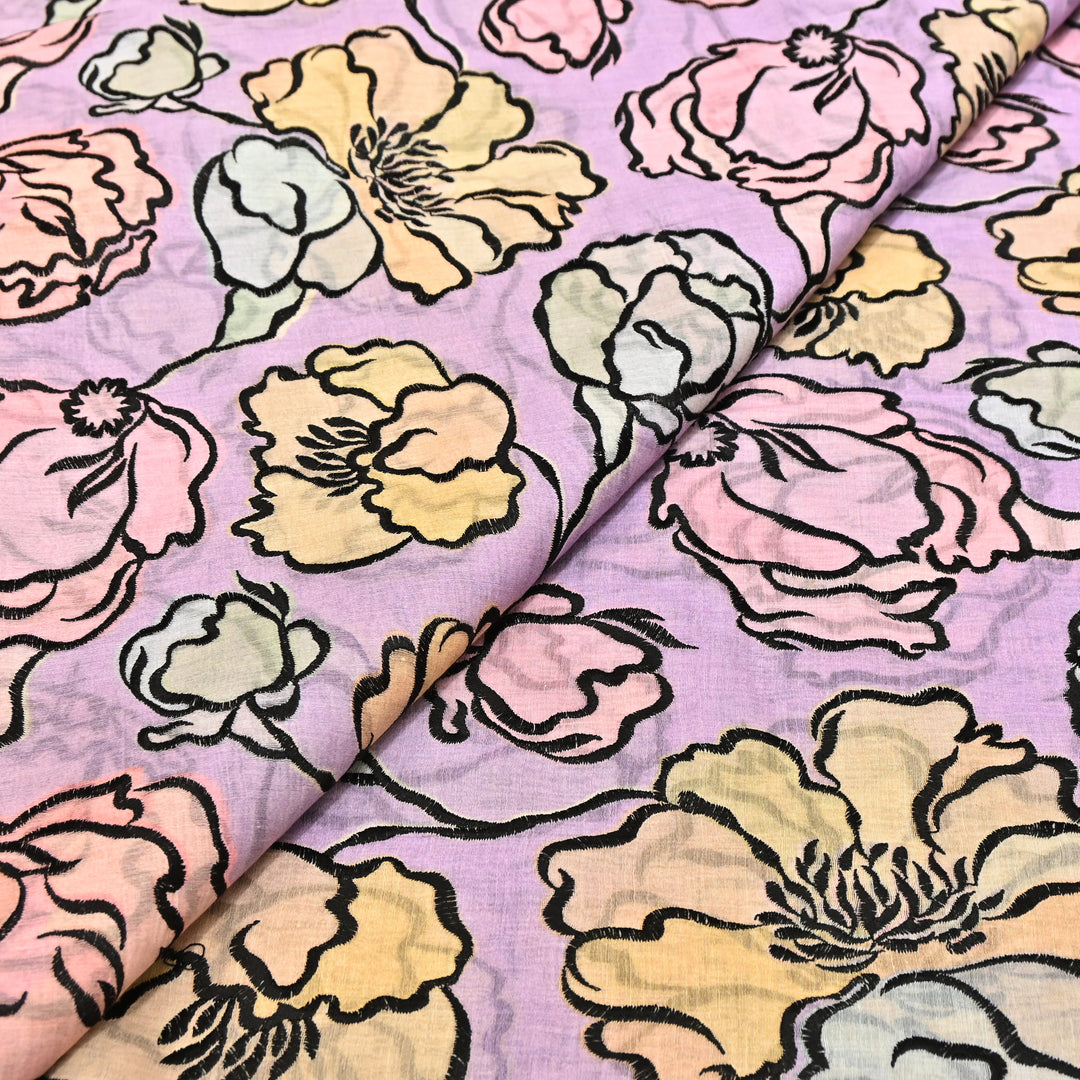 Mul Chanderi Position Print With Thread Embroidery Fabric – Designer Summer Fabric V2290C-2