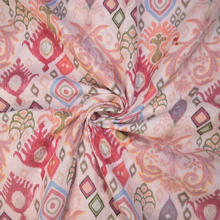 Coral Motifs Printed Pure Linen Fabric