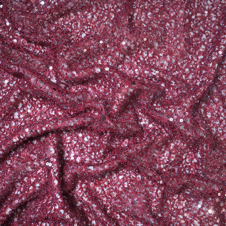 Wine Red Imported Net Fabric with allover Sequins