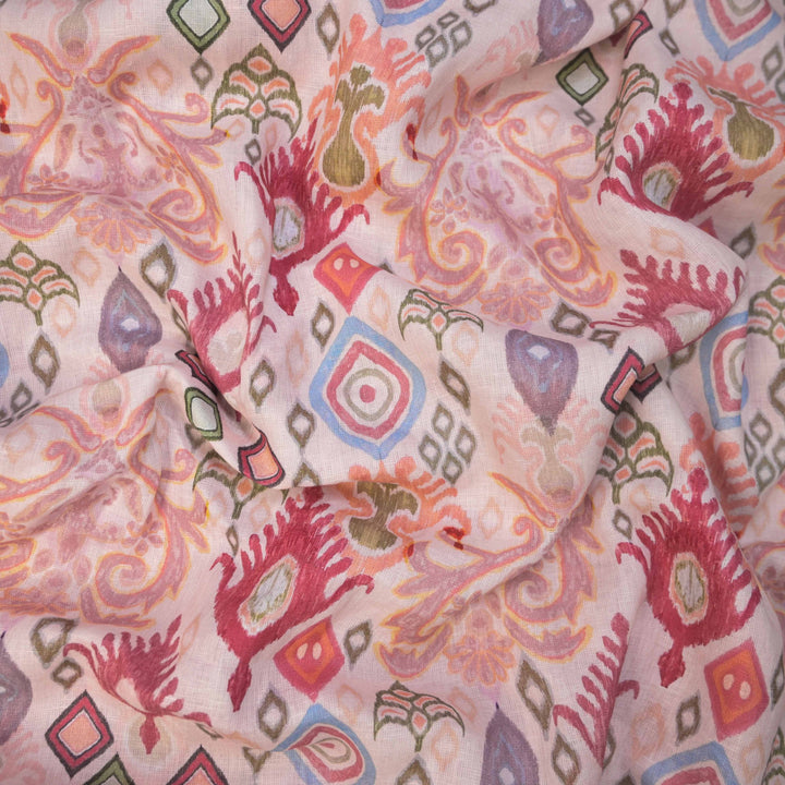 Coral Motifs Printed Pure Linen Fabric