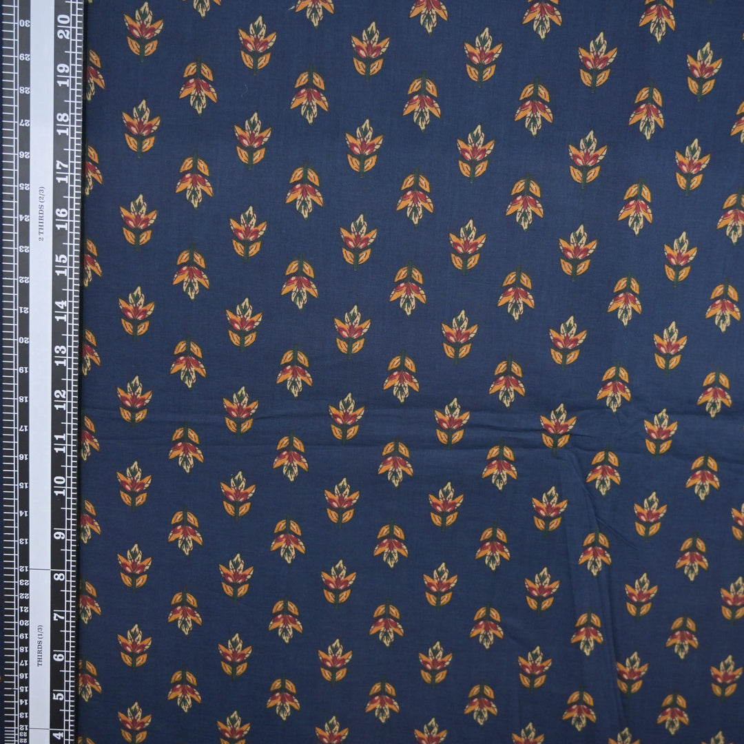 Blue Cotton Fabric with allover Leaf Butti Print