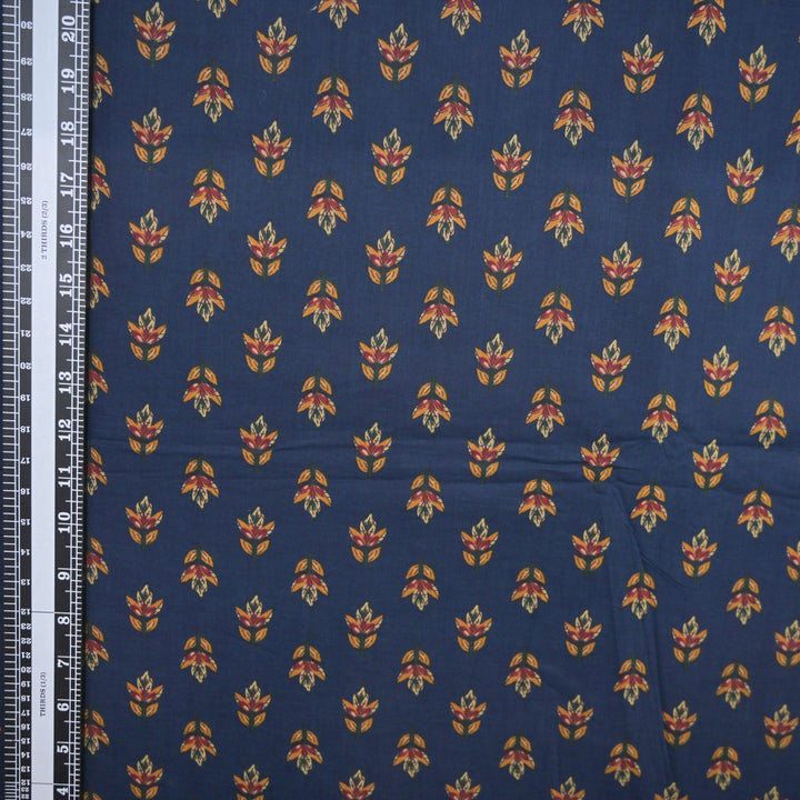 Blue Cotton Fabric with allover Leaf Butti Print