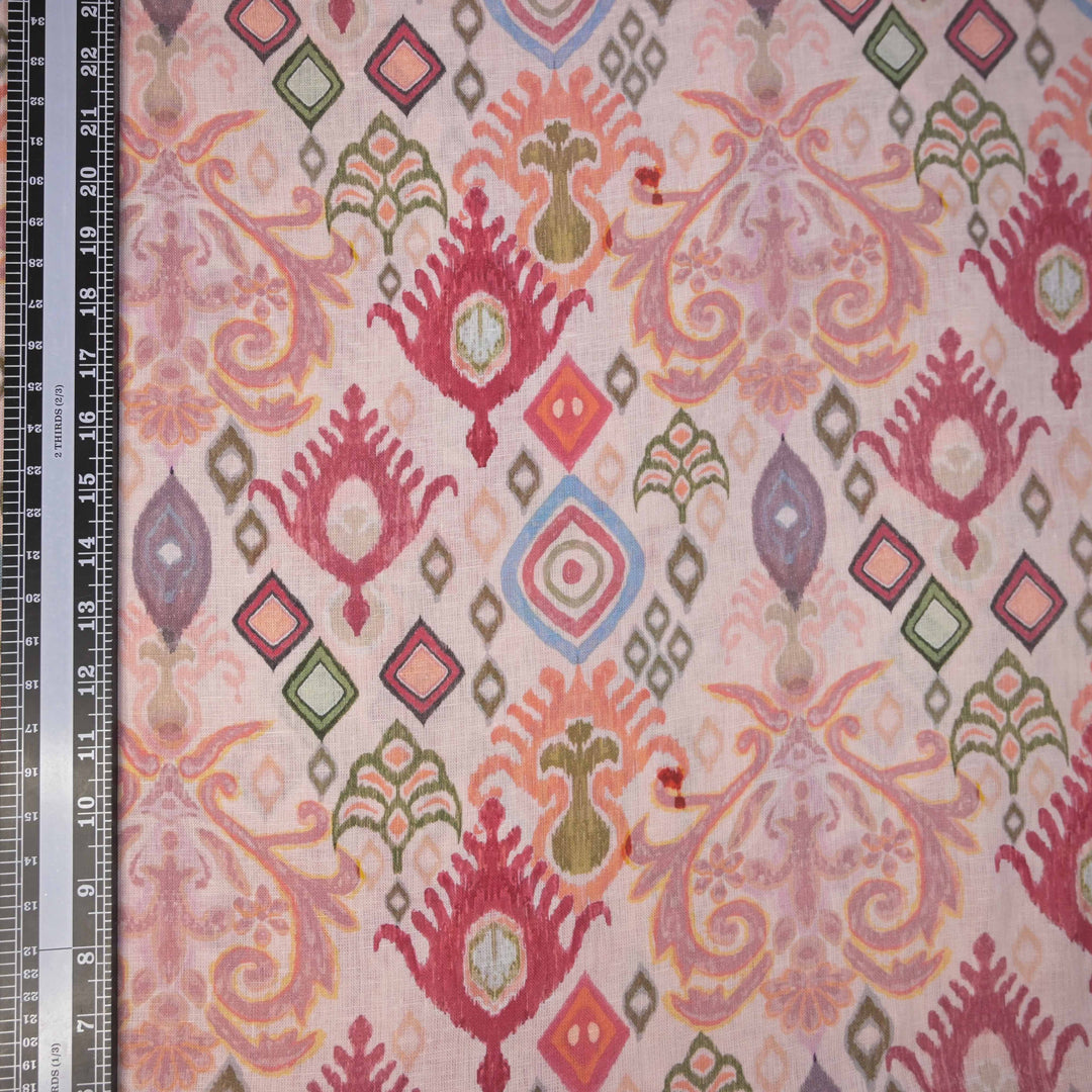 Coral Motifs Printed Pure Linen Fabric