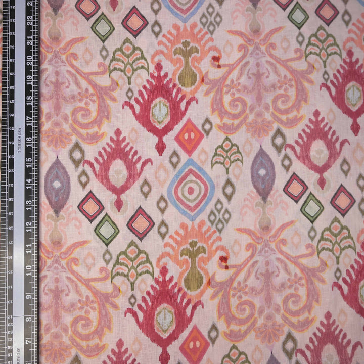Coral Motifs Printed Pure Linen Fabric