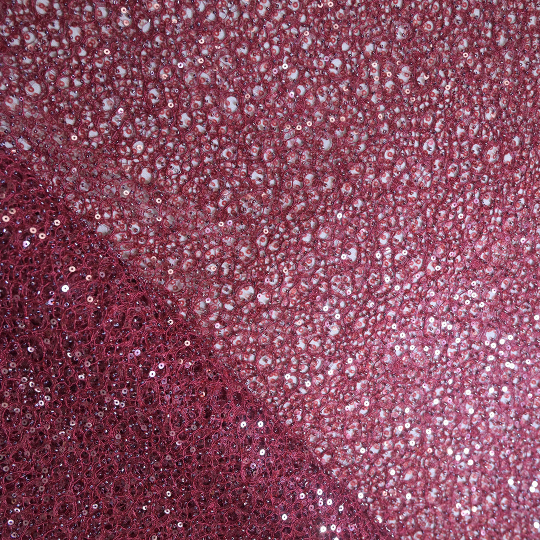 Wine Red Imported Net Fabric with allover Sequins