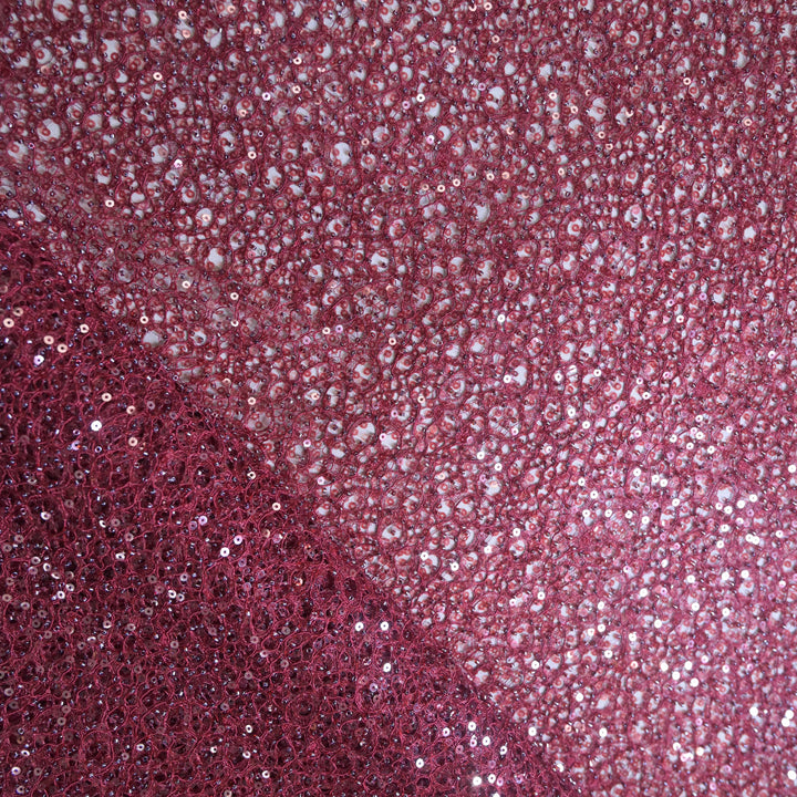 Wine Red Imported Net Fabric with allover Sequins
