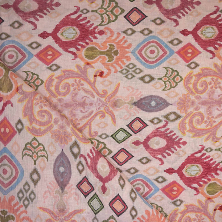 Close-up of a fabric with a colorful geometric pattern