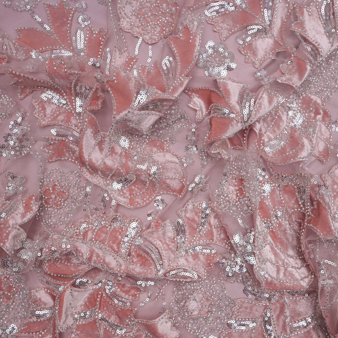 Imported Net Cutdana Sequins With Velvet Patchwork Embroidery Fabrics-24T75P