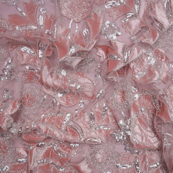 Imported Net Cutdana Sequins With Velvet Patchwork Embroidery Fabrics-24T75P