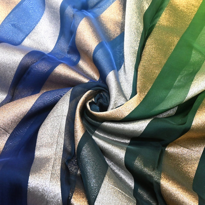 Premium Organza 4D Shade Zari Stripes Designer Fabric-VF0192-2